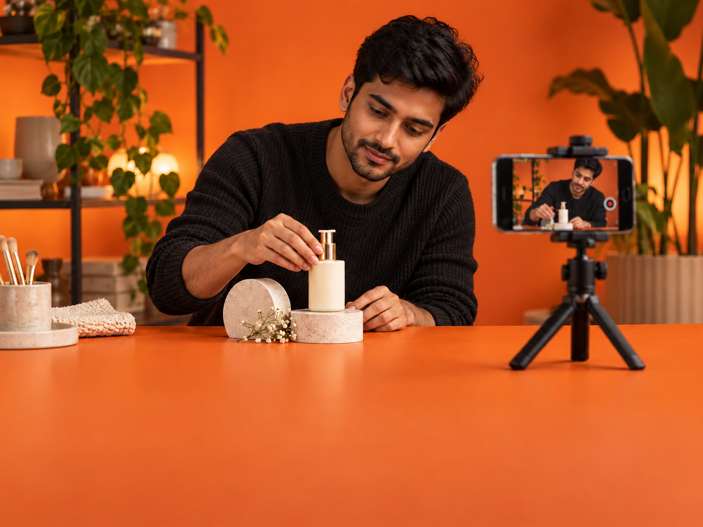 Content creator filming a product